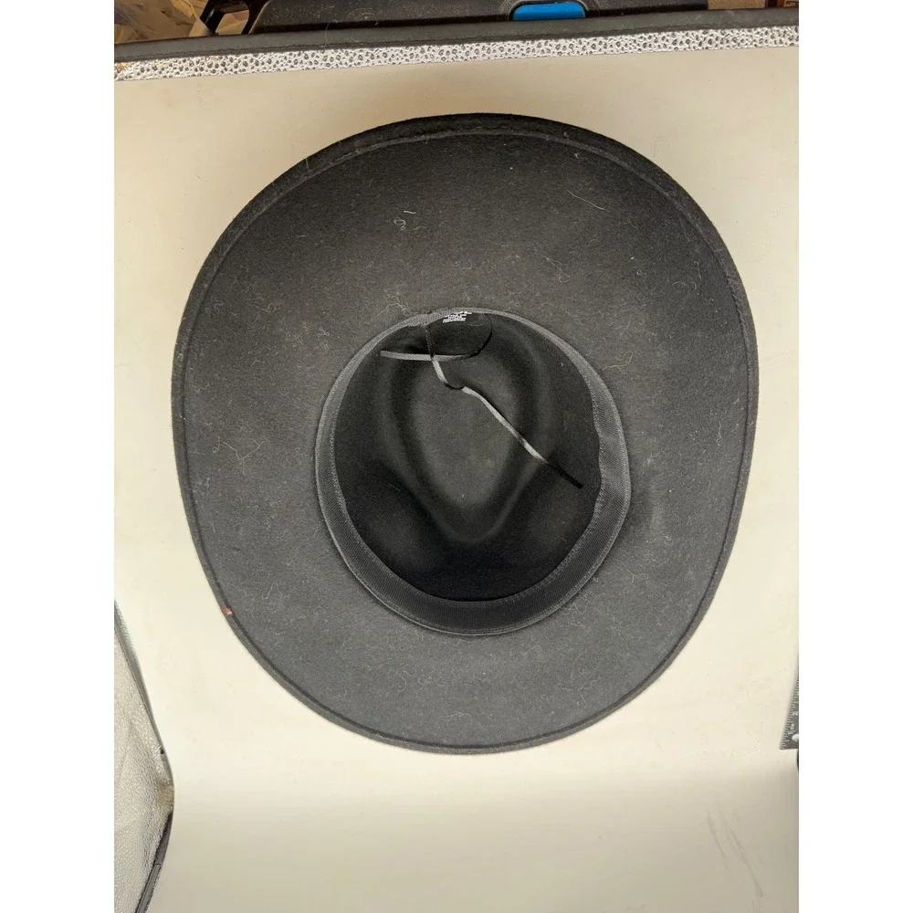 POL Black 100% Wool Wide Brim Fedora Hat indie cowgirl Snakeskin Buckle mobwife